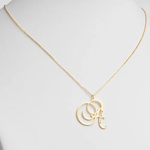 10K Yellow Gold Initial With Engraved Name Necklace sold by Limoges Jewelry product image thumbnail 2