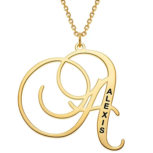 10K Yellow Gold Initial With Engraved Name Necklace sold by Limoges Jewelry