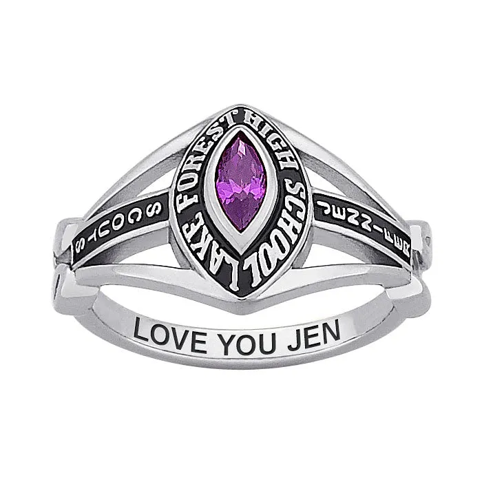 Ladies Sterling Silver Marquise Traditional Class Ring sold by Limoges Jewelry