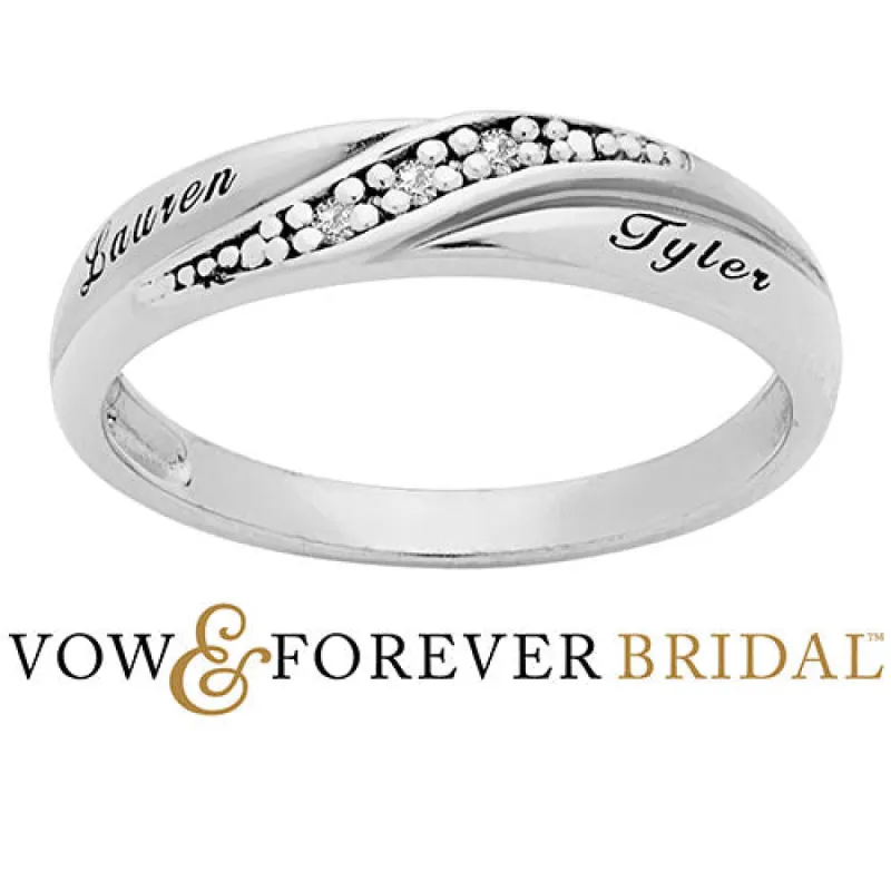 Platinum over Sterling Ladies Diamond Accent Engraved Wedding Band sold by Limoges Jewelry