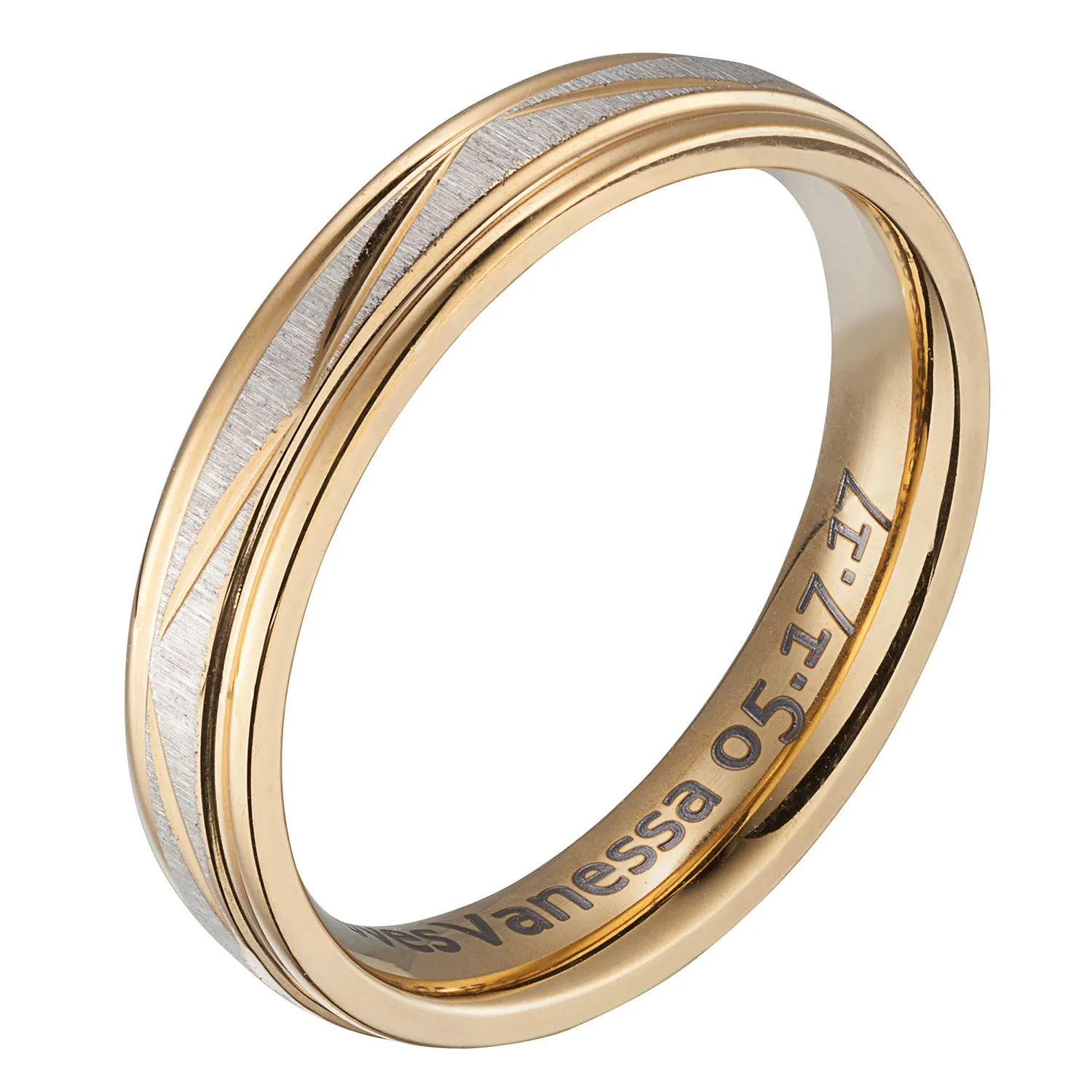 Stainless Steel Ladies Engraved Diamond-cut Wedding Band sold by Limoges Jewelry product image thumbnail 2