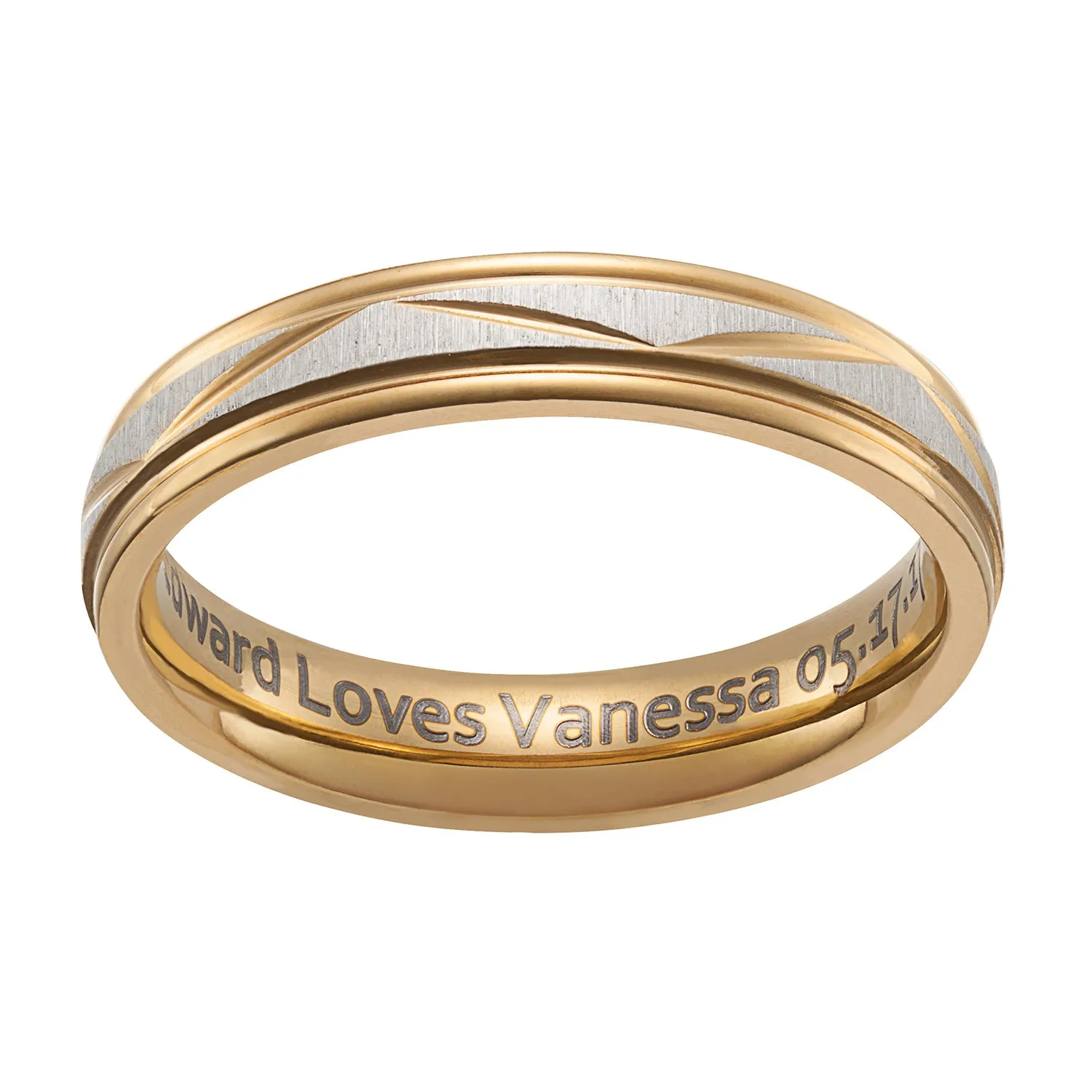 Stainless Steel Ladies Engraved Diamond-cut Wedding Band sold by Limoges Jewelry