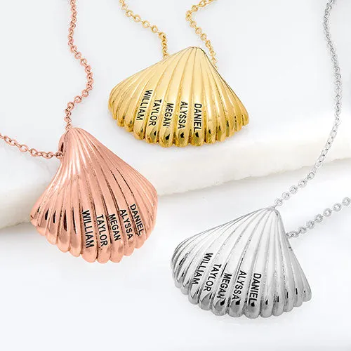 Engraved Names Shell Medallion Necklace sold by Limoges Jewelry