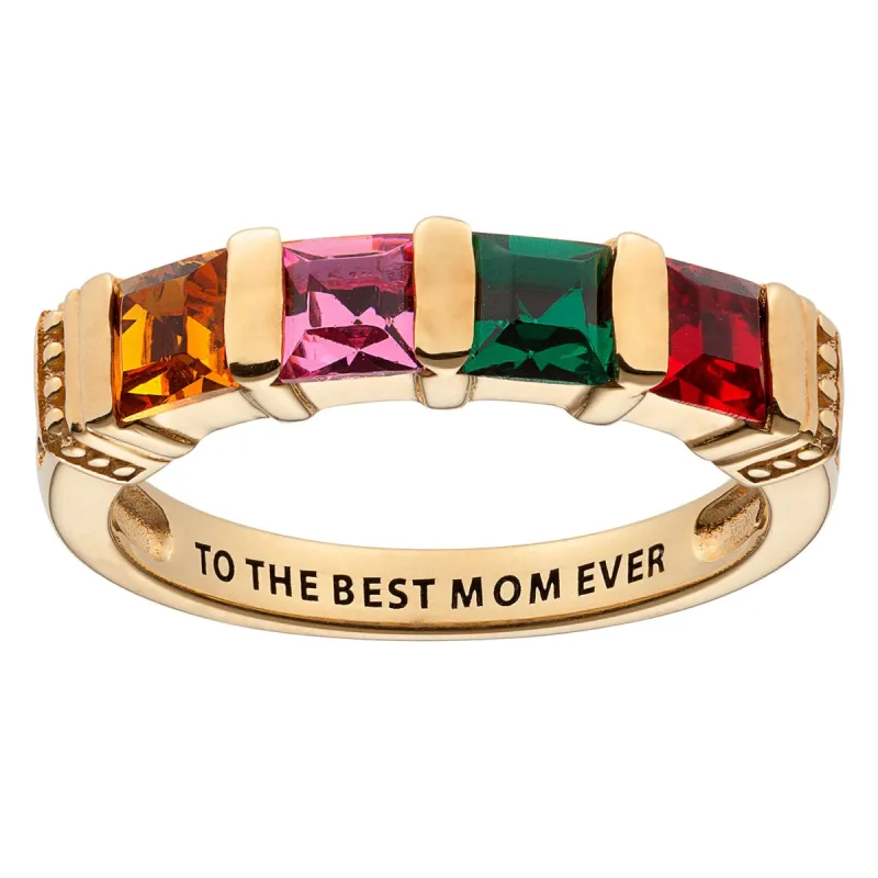 14K Gold over Sterling Square Mother's Birthstone Ring - 4 Stones sold by Limoges Jewelry