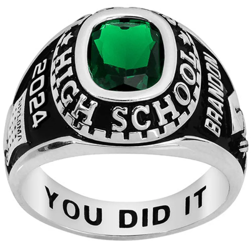 Men's CELEBRIUM Traditional Cushion Birthstone Class Ring sold by Limoges Jewelry