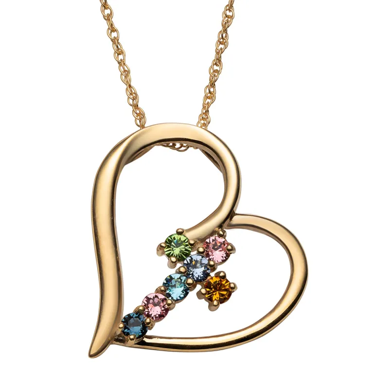 14K Gold over Sterling Family Heart and Cross Birthstone Pendant sold by Limoges Jewelry