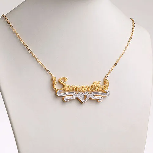 Personalized Two-Tone Double Nameplate Beaded Necklace sold by Limoges Jewelry product image thumbnail 3