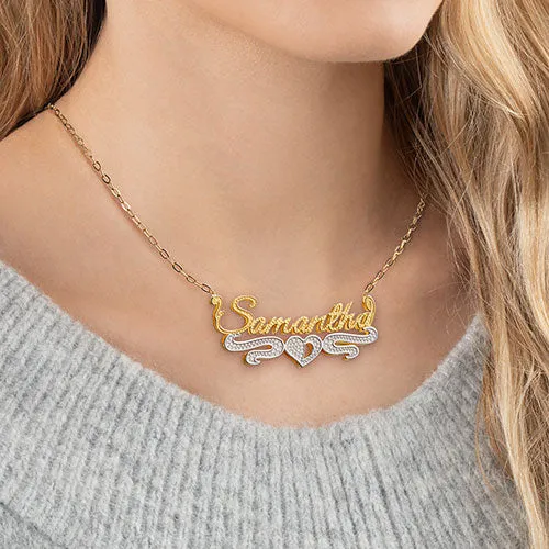 Personalized Two-Tone Double Nameplate Beaded Necklace sold by Limoges Jewelry product image thumbnail 2