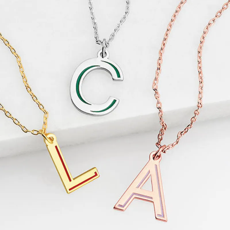 Initial with Enamel Shadow Necklace sold by Limoges Jewelry