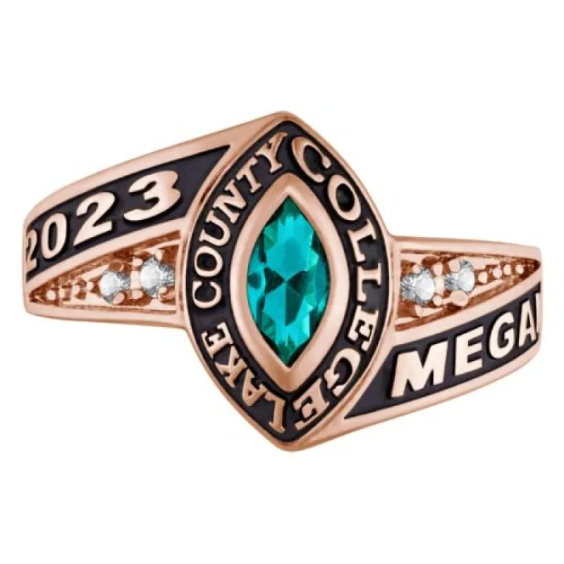 Women's Rose Gold CELEBRIUM Marquise Birthstone and CZ Class Ring sold by Limoges Jewelry