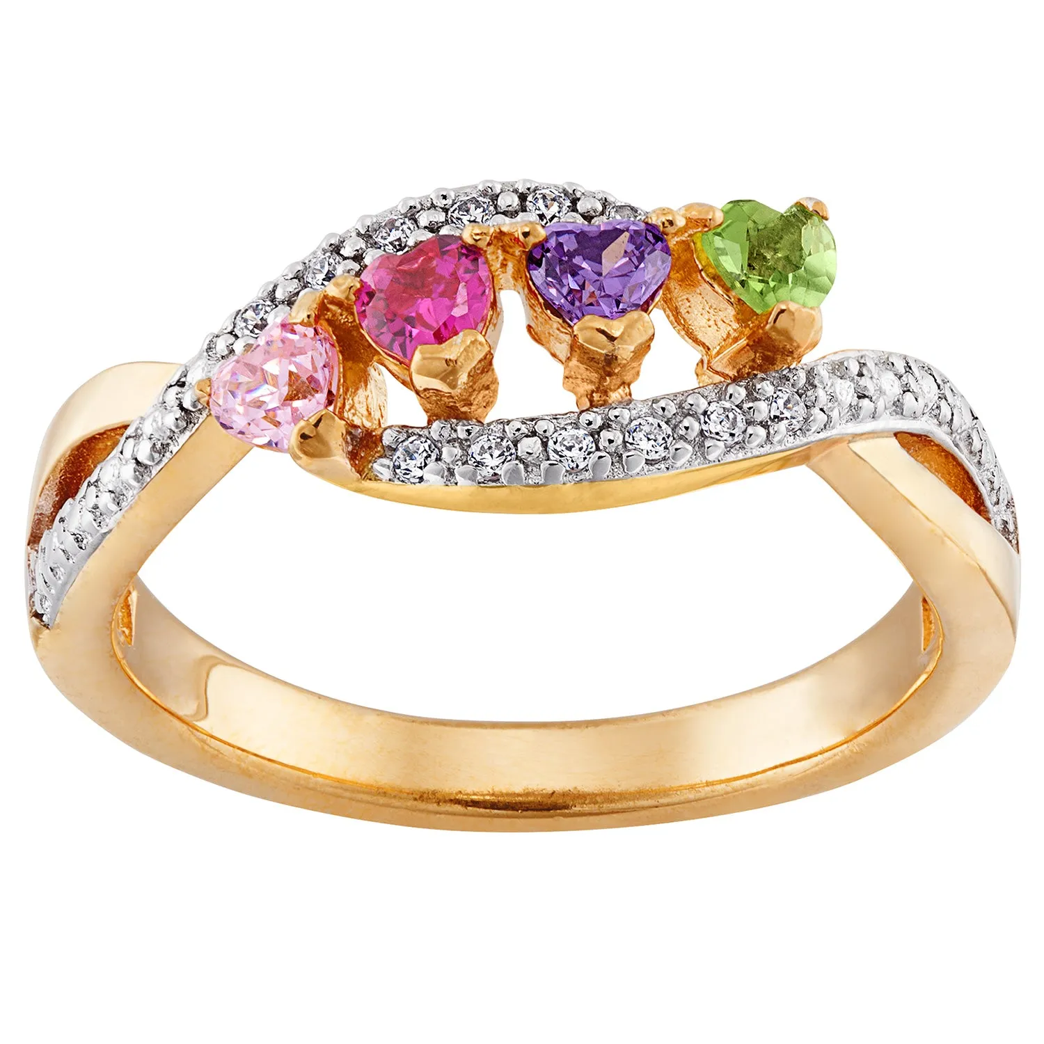 Mother's 14K Gold over Sterling Family Heart Birthstone Ring with CZ sold by Limoges Jewelry