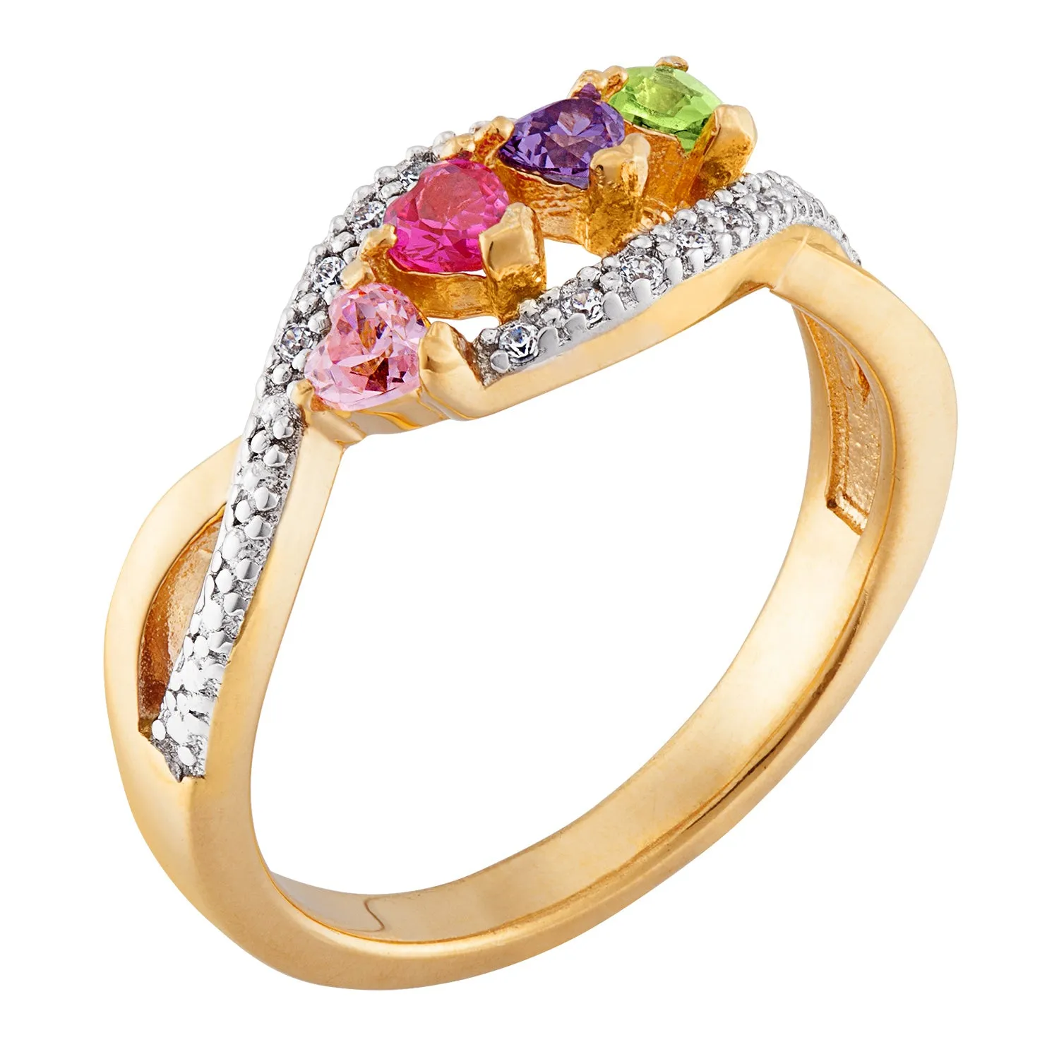 Mother's 14K Gold over Sterling Family Heart Birthstone Ring with CZ sold by Limoges Jewelry product image thumbnail 2