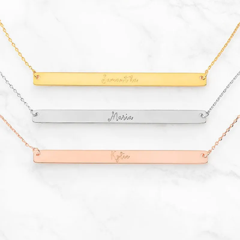 Sterling Silver Long Bar Name Necklace sold by Limoges Jewelry