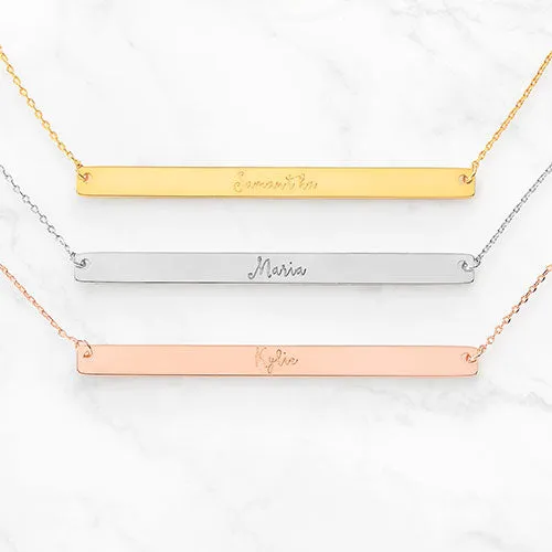 Sterling Silver Long Bar Name Necklace sold by Limoges Jewelry