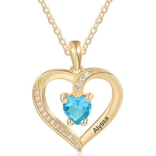 Engraved CZ Heart with Birthstone Necklace sold by Limoges Jewelry product image thumbnail 3