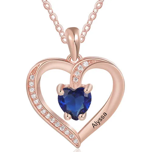 Engraved CZ Heart with Birthstone Necklace sold by Limoges Jewelry product image thumbnail 4