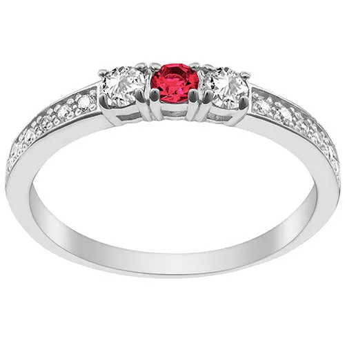 Silver Plated Simulated Ruby and Clear Crystal 3-Stone Ring sold by Limoges Jewelry