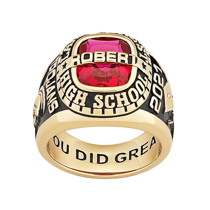 Men's Yellow CELEBRIUM Personalized-Top Traditional Class Ring sold by Limoges Jewelry