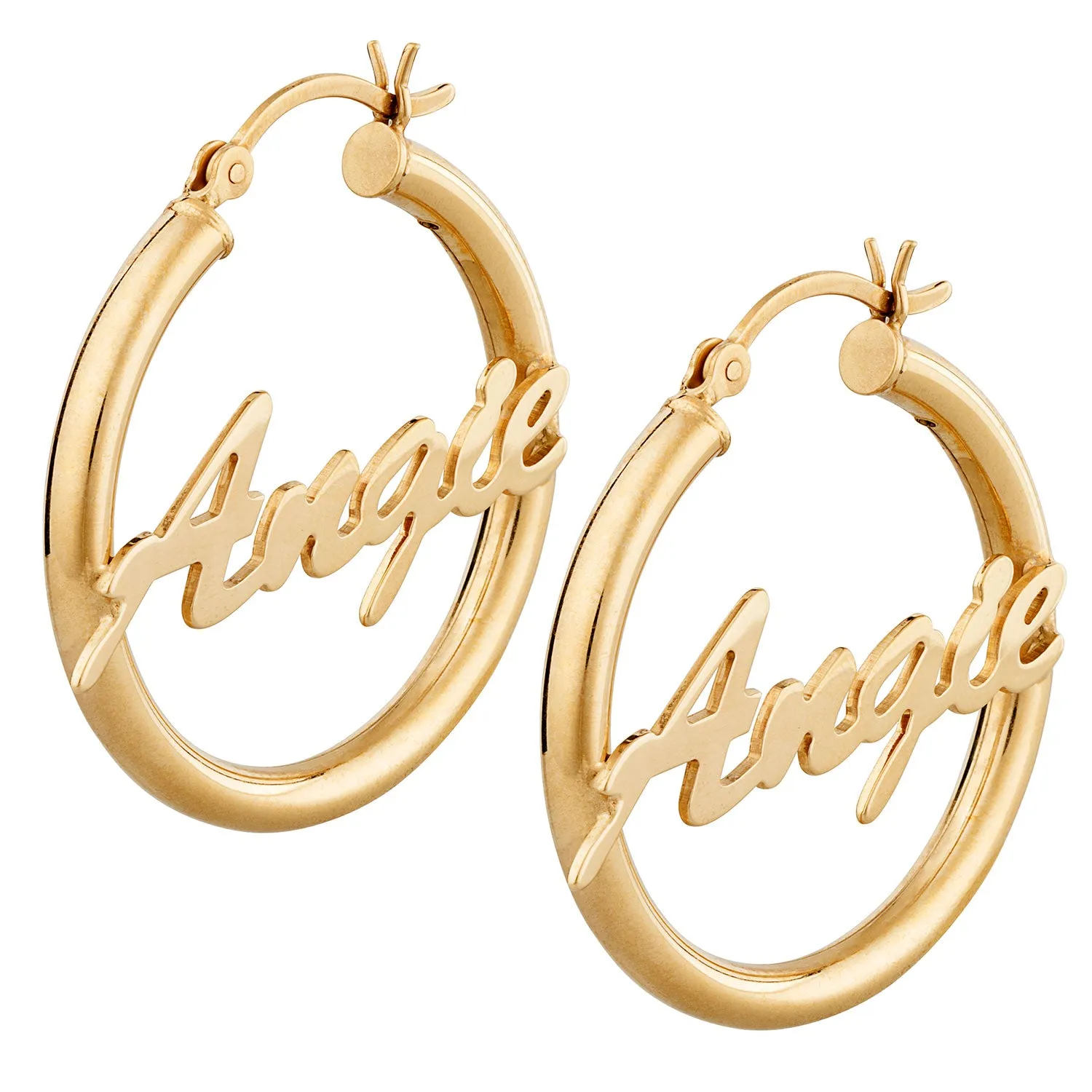 18K Gold Over Sterling Script Name Hoop Earrings sold by Limoges Jewelry product image thumbnail 2