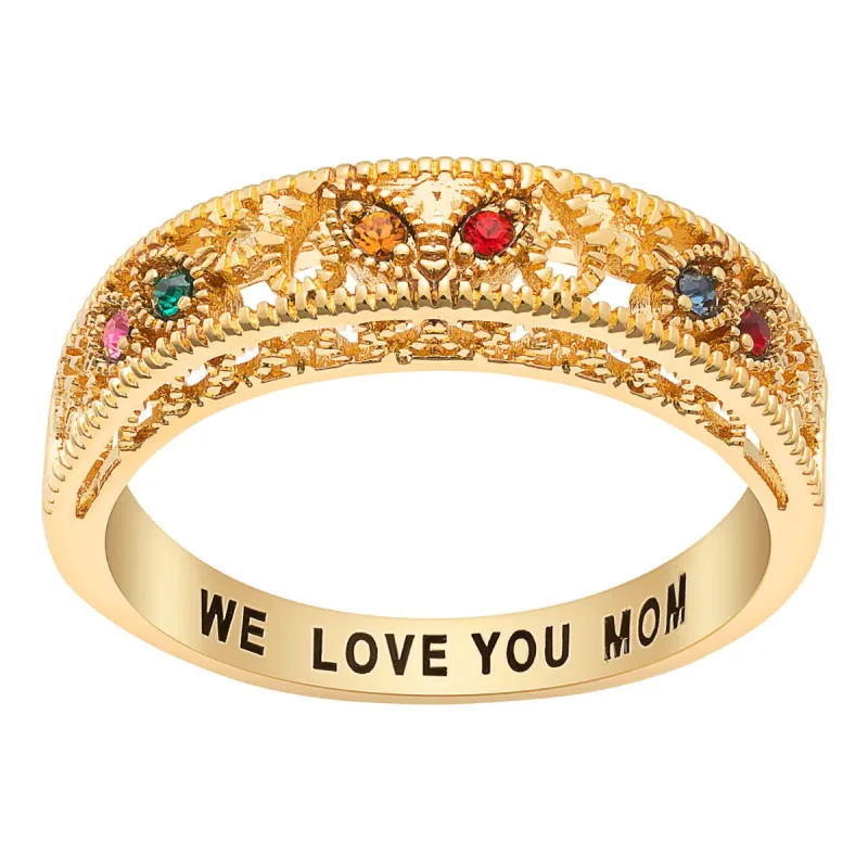 Mother's 14K Gold Plated Filigree Birthstone Ring sold by Limoges Jewelry