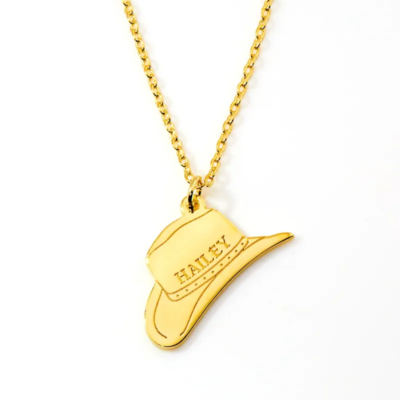 Personalized Cowboy Hat Charm Pendant Necklace made by Limoges Jewelry