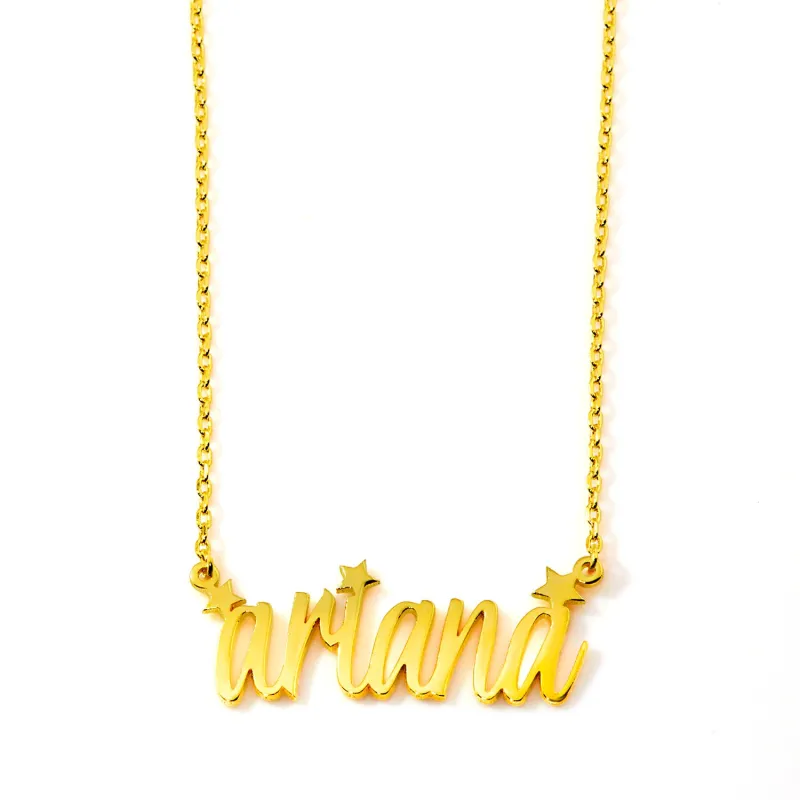 Lowercase Modern Script Name Necklace with Stars sold by Limoges Jewelry