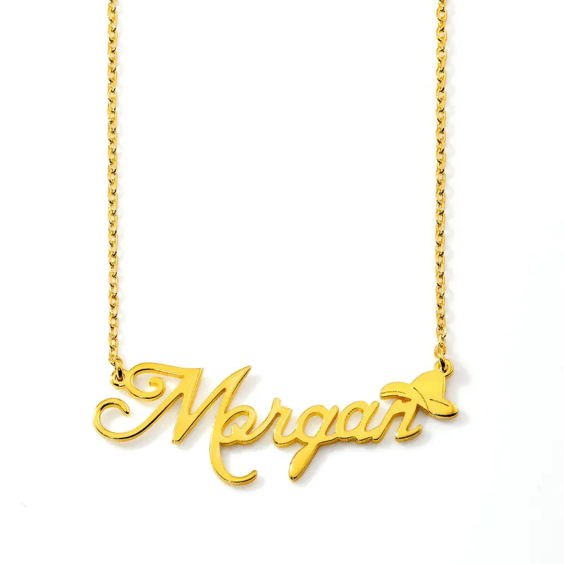 Personalized Script Name Necklace with Cowboy Hat made by Limoges Jewelry