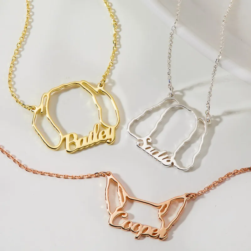 Sterling Silver Personalized Puppy Ears Necklace sold by Limoges Jewelry