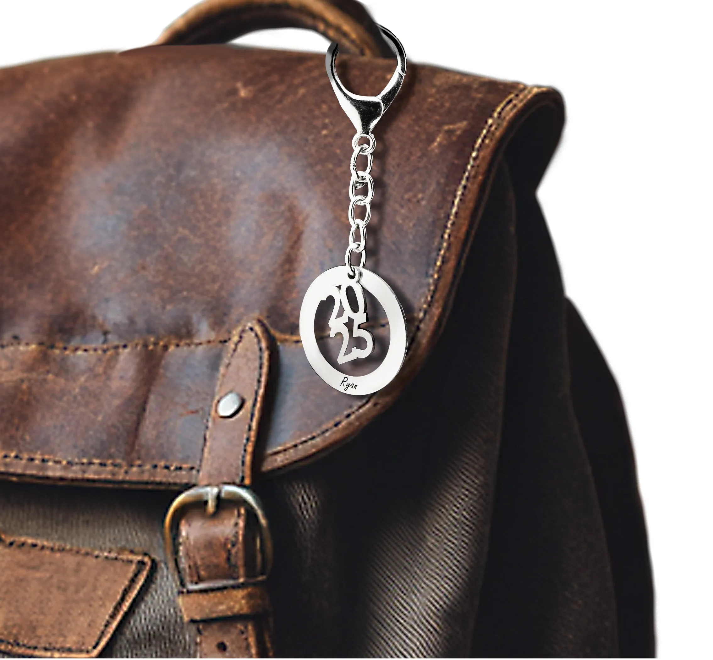 Silvertone and Stainless Steel Personalized Year and Engraved Open Circle Keychain sold by Limoges Jewelry product image thumbnail 2