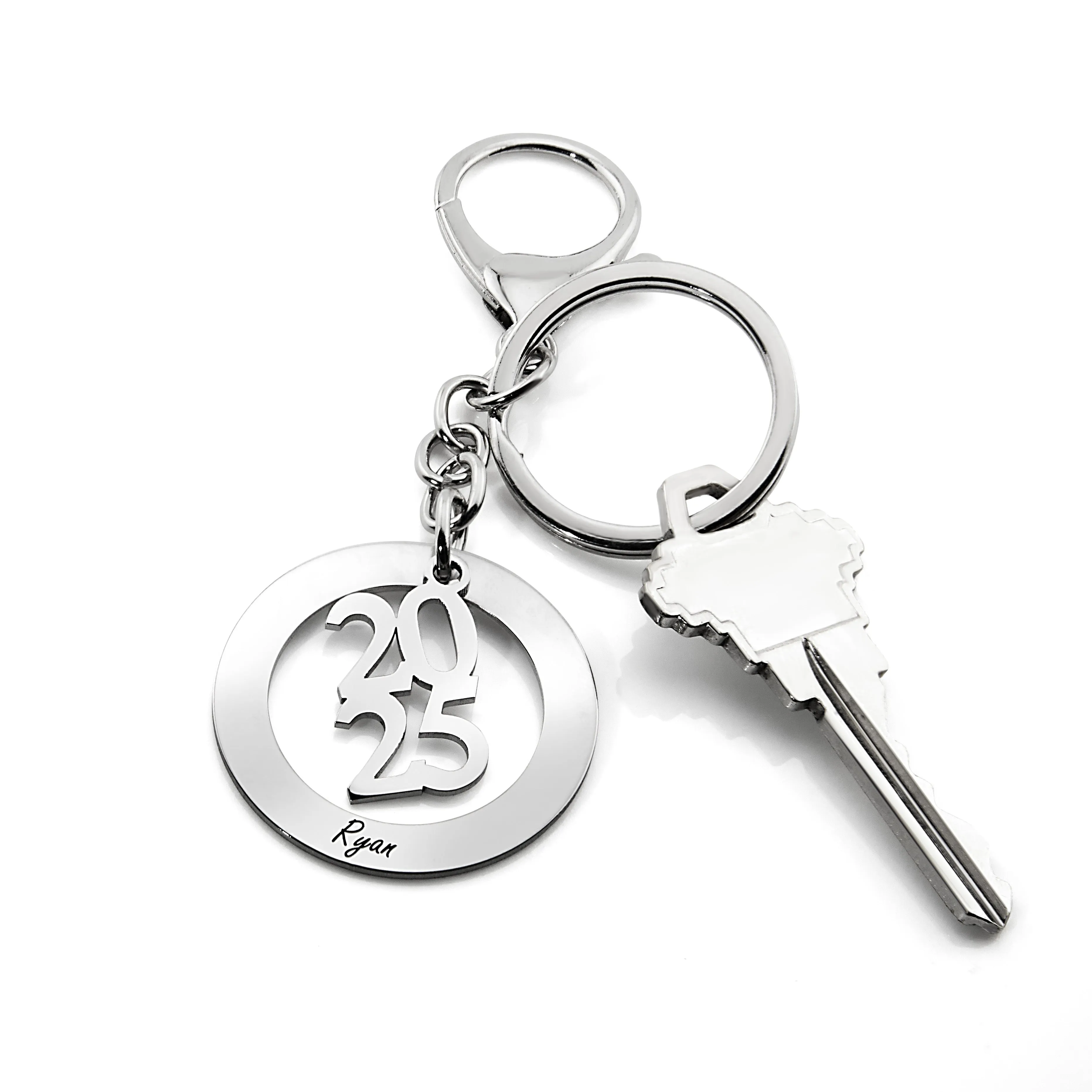 Silvertone and Stainless Steel Personalized Year and Engraved Open Circle Keychain sold by Limoges Jewelry product image thumbnail 3