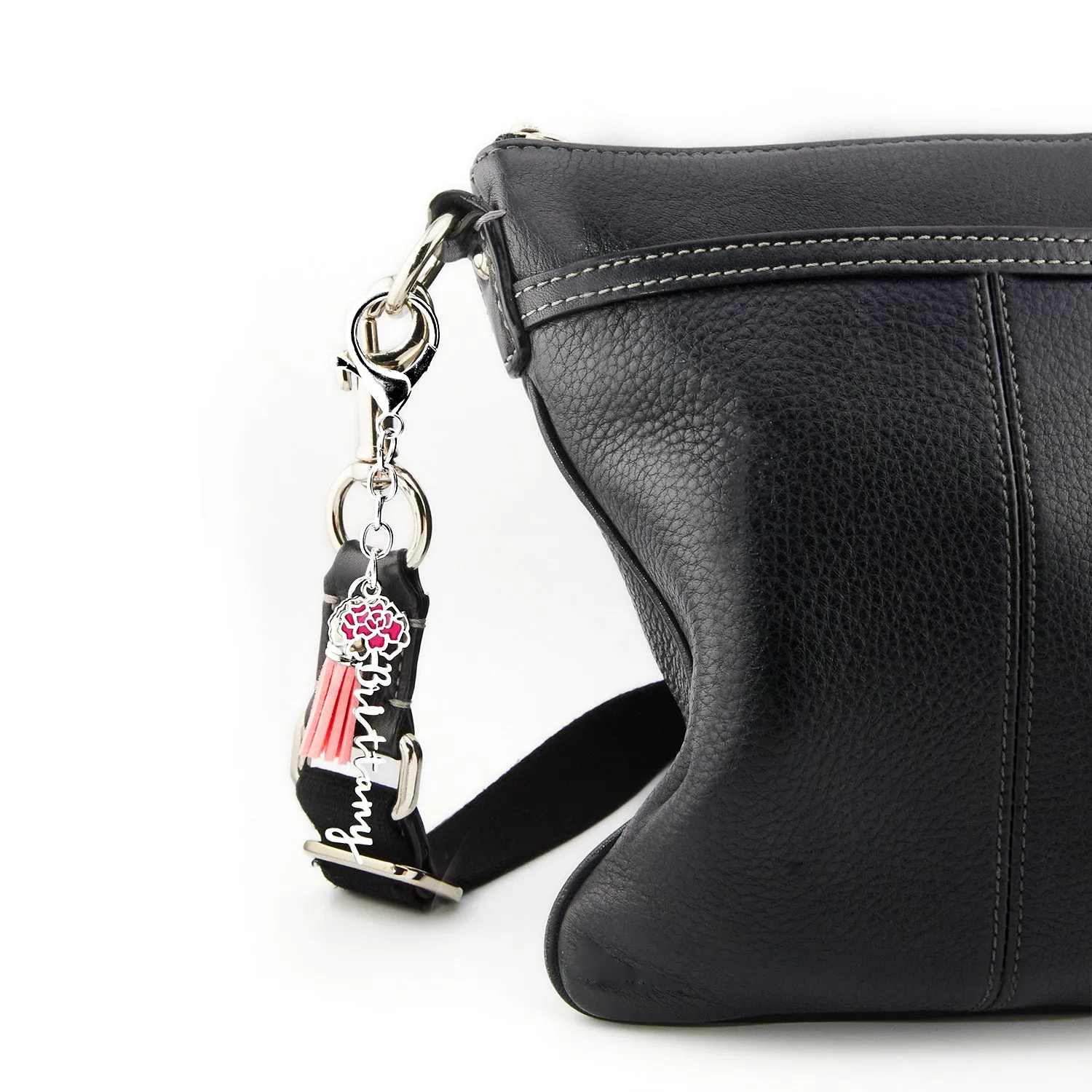 Stainless Steel Enamel Birth Month Flower Script Name and Tassle Keychain sold by Limoges Jewelry product image thumbnail 2