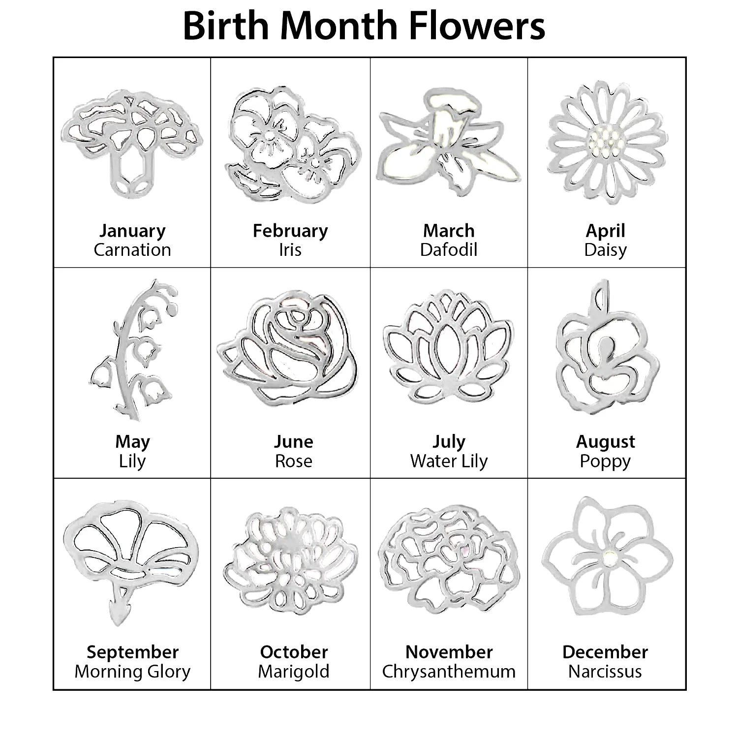 Silvertone and Stainless Steel Script Name and Birth Month Flower Keychain sold by Limoges Jewelry product image thumbnail 4