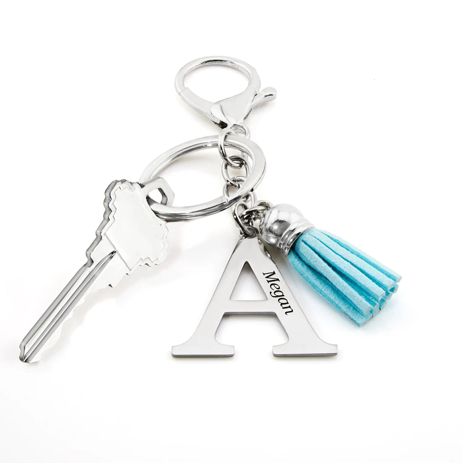 Stainless Steel Initial with Engraved Name and Tassle Keychain sold by Limoges Jewelry product image thumbnail 3