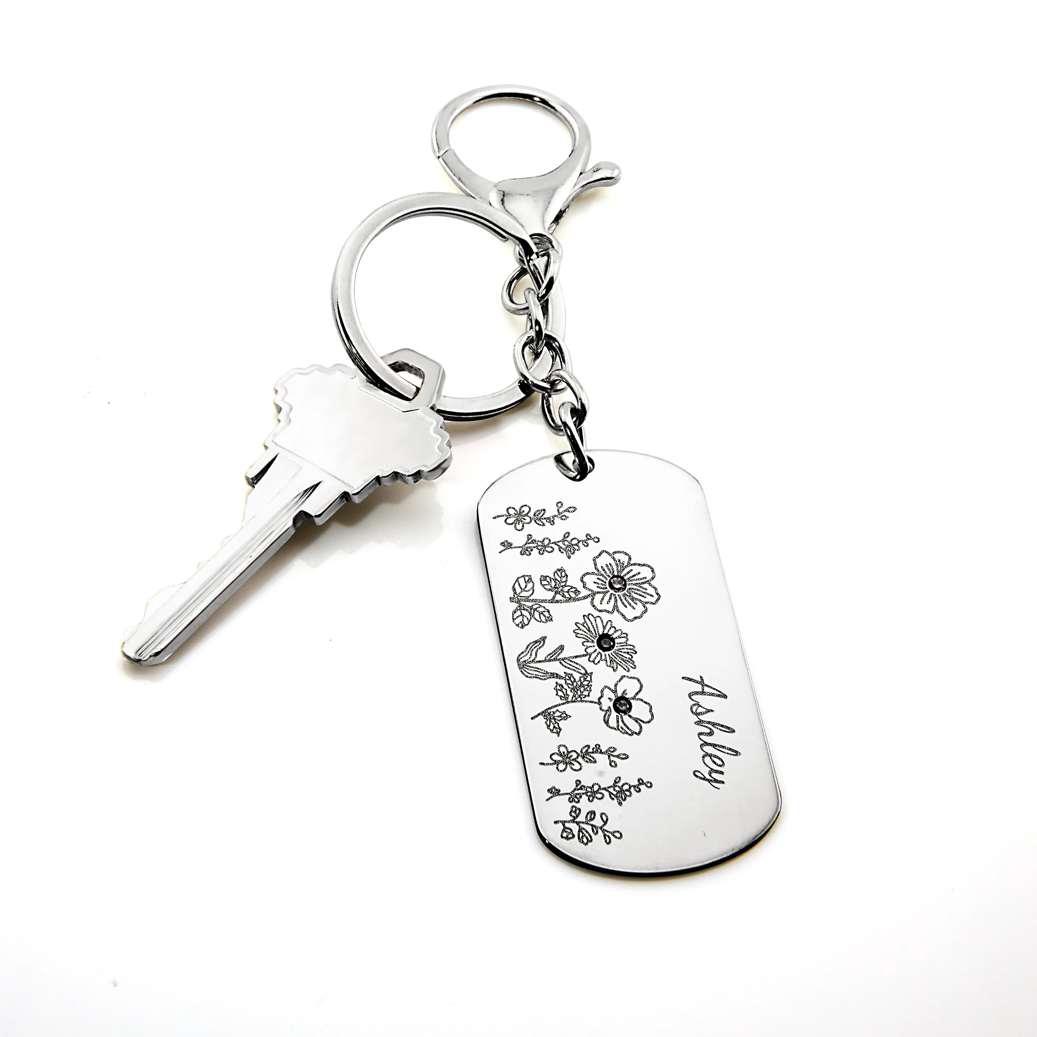 Stainless Steel Personalized Name and Birthstone Flowers Keychain sold by Limoges Jewelry product image thumbnail 3