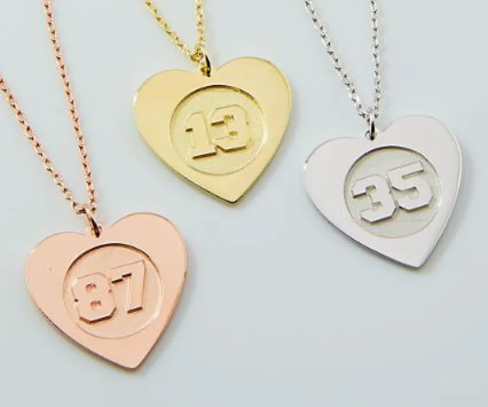 Personalized Embossed Heart with Numbers Pendant Necklace- Choose from 3 Colors made by Limoges Jewelry