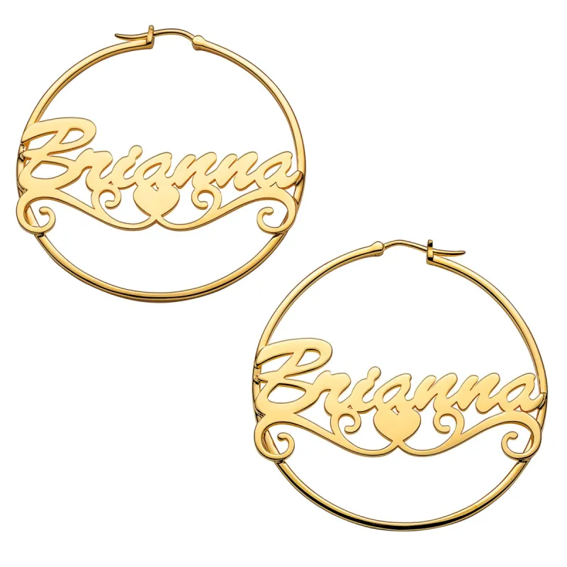 Personalized 14K Gold over Sterling Nameplate Tail Hoop Earrings sold by Limoges Jewelry