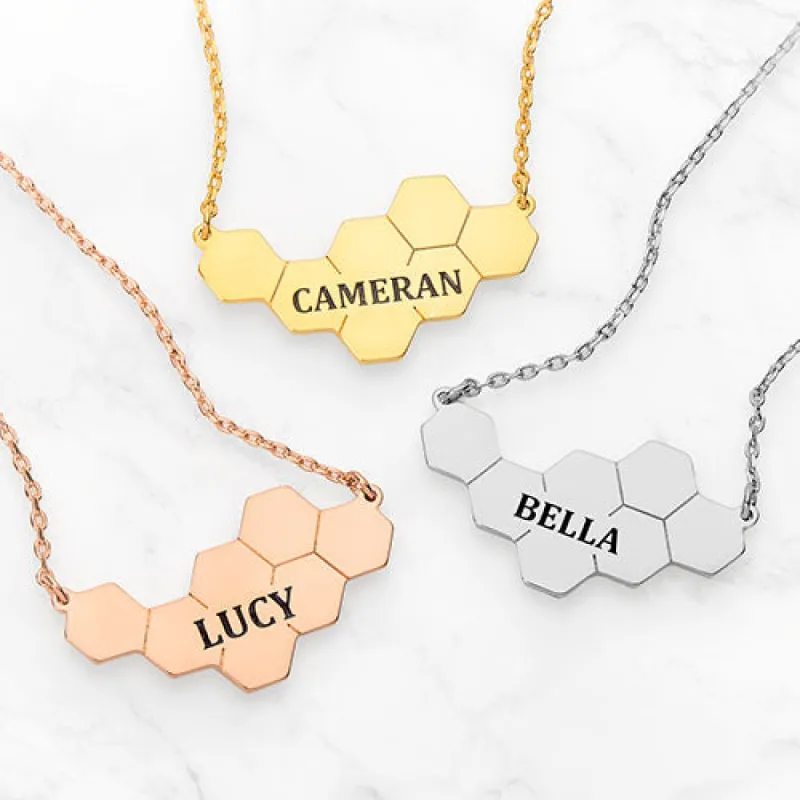 Engraved Name Honeycomb Necklace sold by Limoges Jewelry