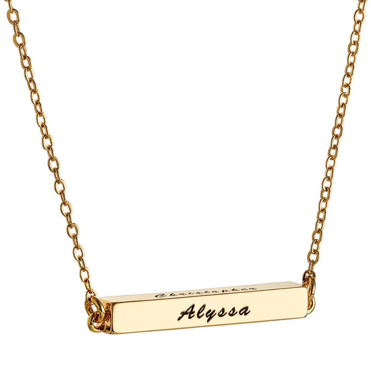 14K Gold Plated Horizontal 4-Sided Engraved Family Name Necklace sold by Limoges Jewelry product image thumbnail 2