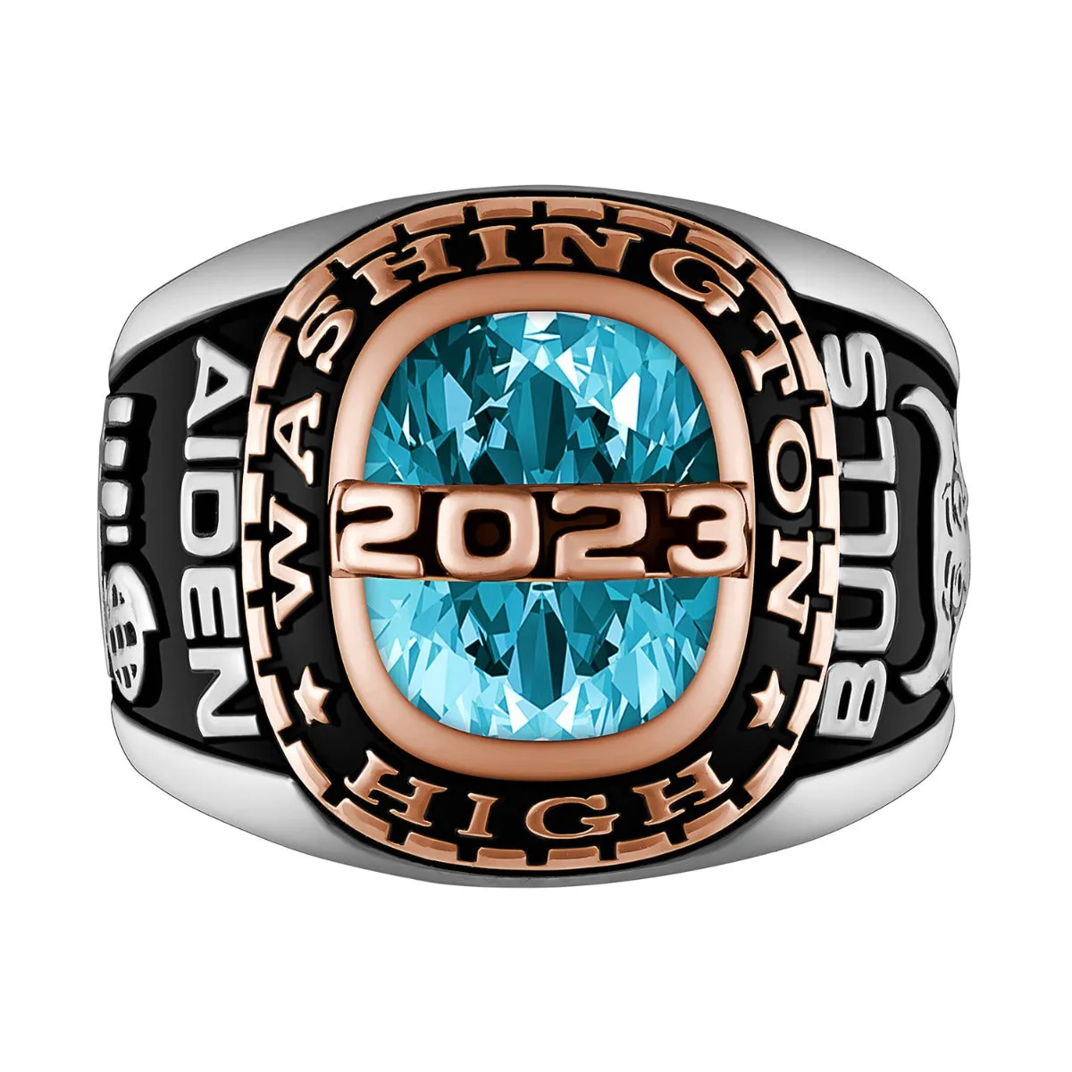 Men's 2-Tone Sterling Silver and 14K Rose Gold Plated Birthstone Class Ring sold by Limoges Jewelry product image thumbnail 2