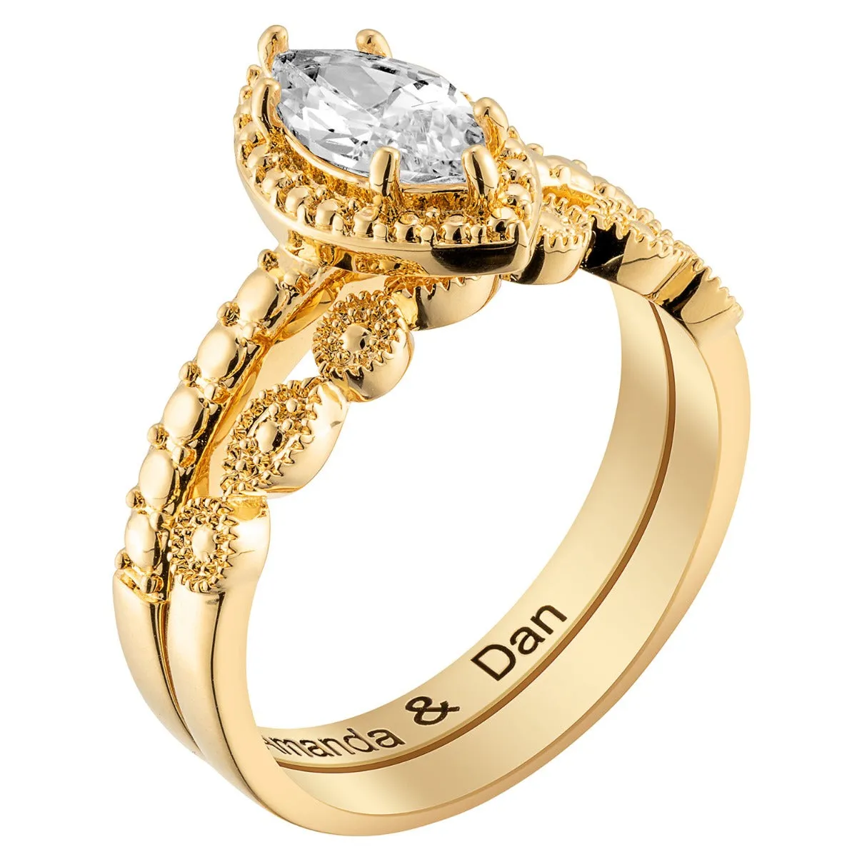14K Gold Plated Marquise Stone 2 Piece Wedding Ring Set sold by Limoges Jewelry product image thumbnail 2