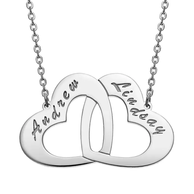 Sterling Silver Engraved Interlocking Heart Necklace sold by Limoges Jewelry