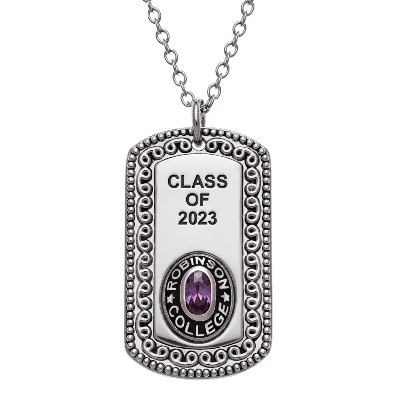 Unisex CELEBRIUM Oval Birthstone Graduation Dog Tag Necklace sold by Limoges Jewelry