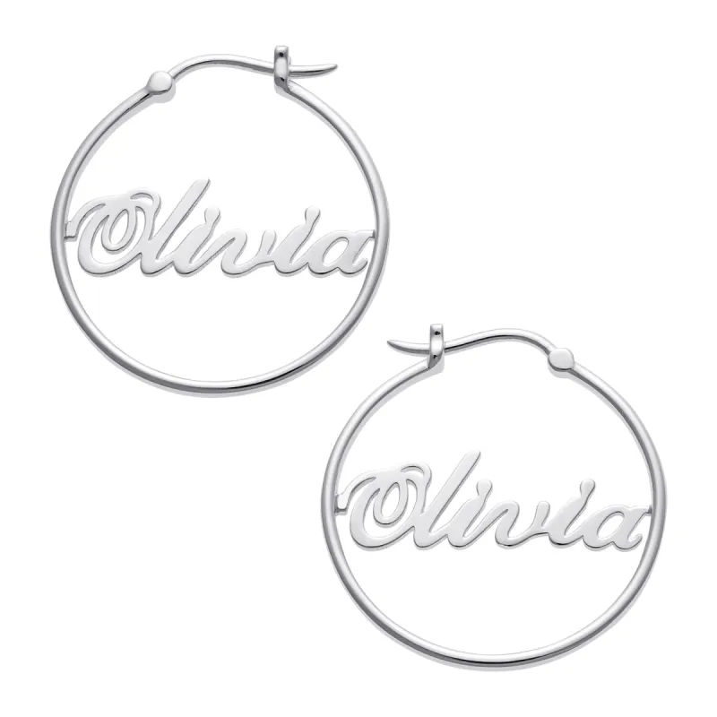 Sterling Silver Name Small Hoop Earrings sold by Limoges Jewelry