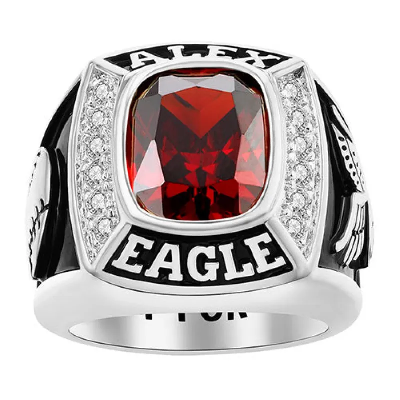 Men's Traditional CZ Square Birthstone Class Ring sold by Limoges Jewelry