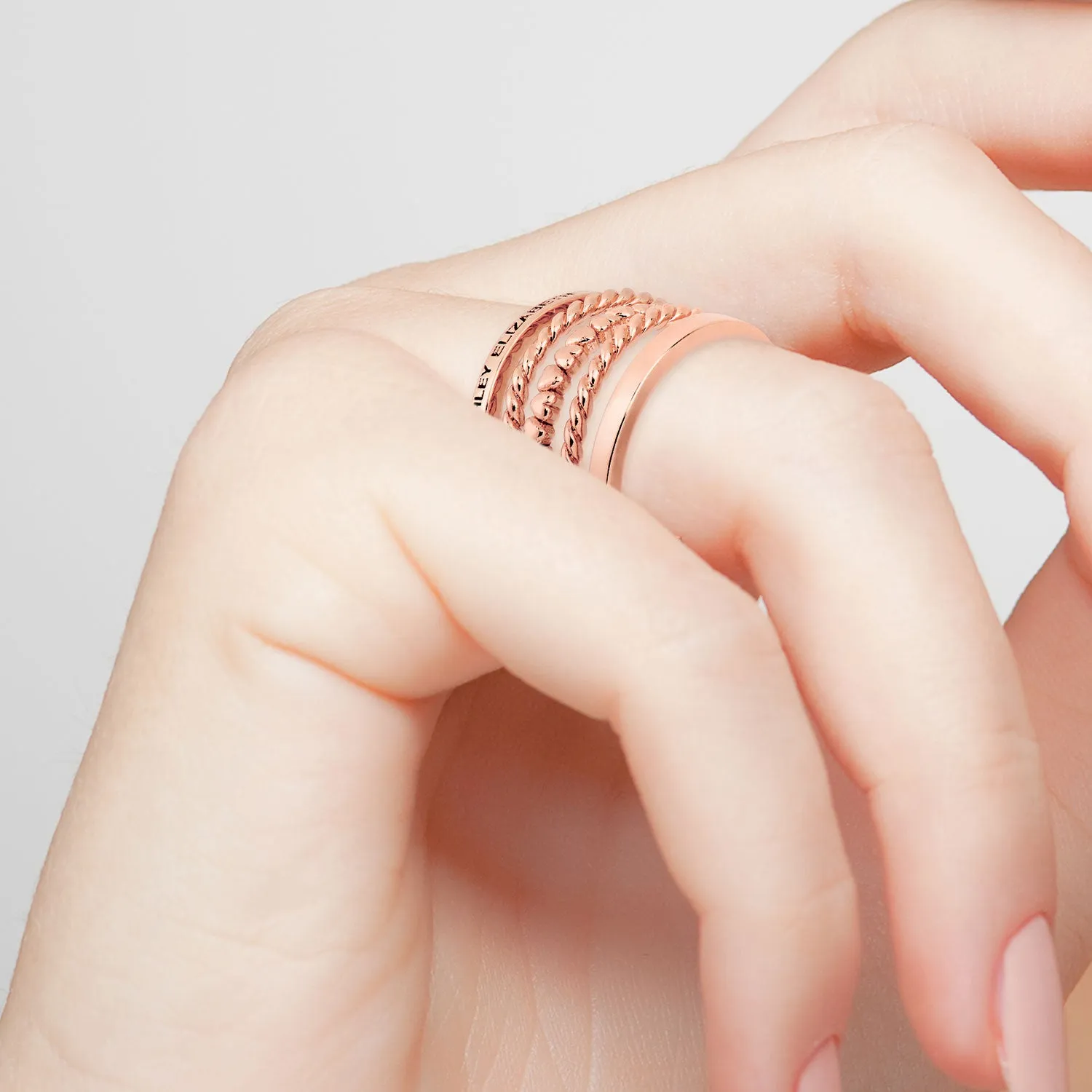 Rose Gold Plated Personalized Roped and Petite Heart Stackable 5 Ring Set sold by Limoges Jewelry product image thumbnail 2