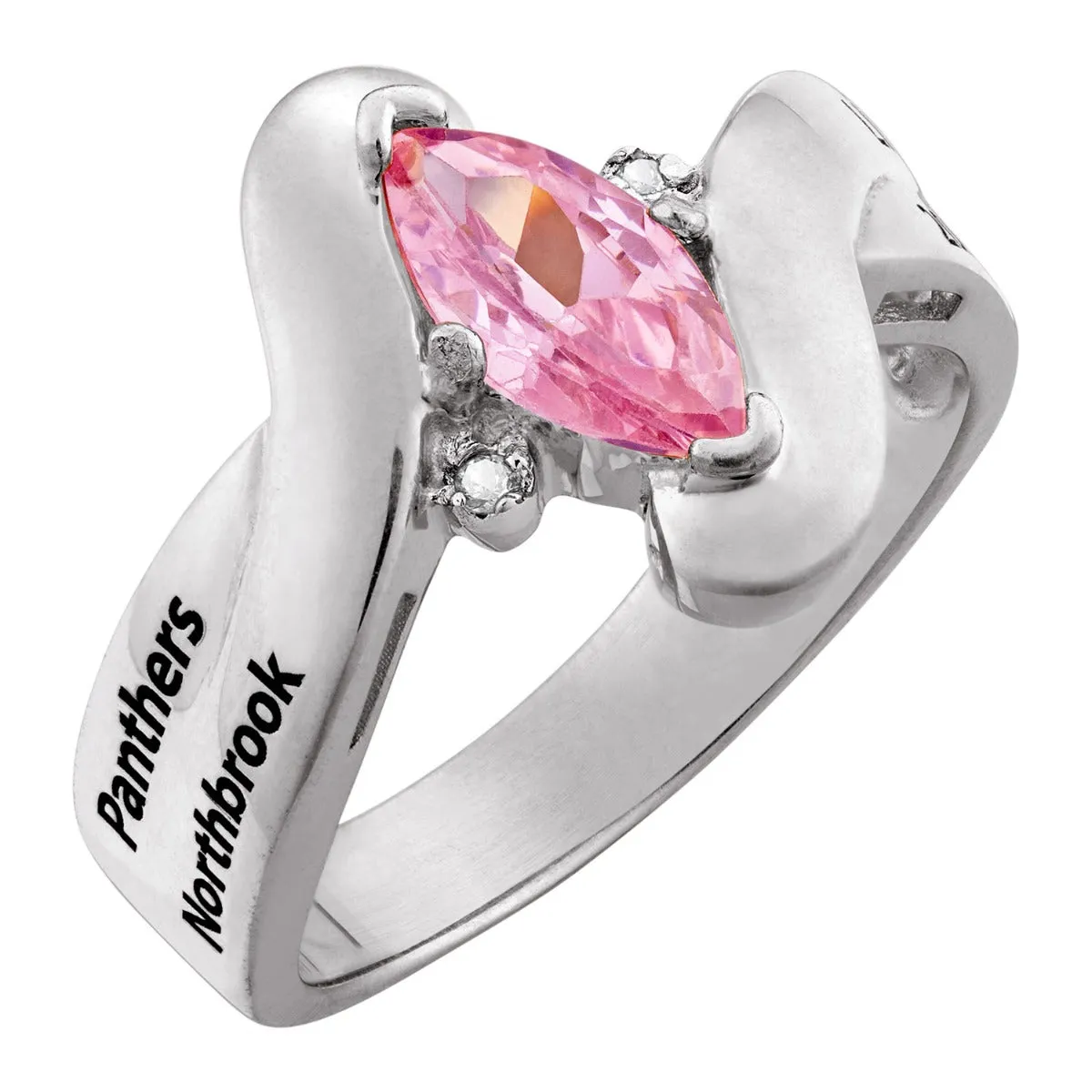 Women's 14K Gold over Sterling Marquise Birthstone & Diamond Wrap Class Ring sold by Limoges Jewelry product image thumbnail 3