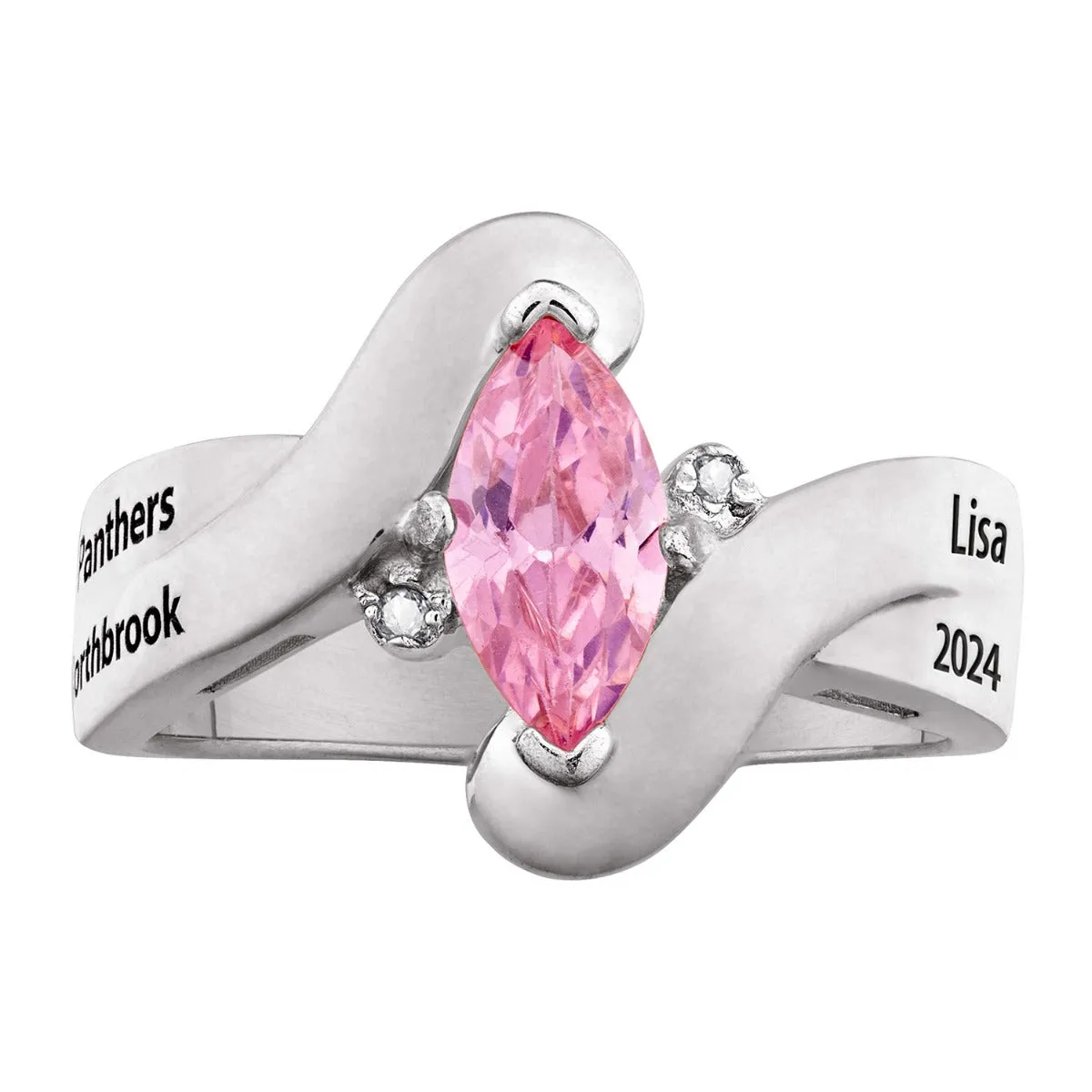 Women's 14K Gold over Sterling Marquise Birthstone & Diamond Wrap Class Ring sold by Limoges Jewelry product image thumbnail 2