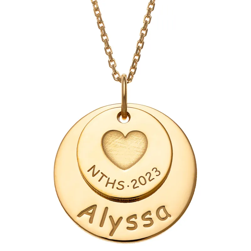 14K Gold over Sterling Graduation Double Disc with Engraved Heart Necklace sold by Limoges Jewelry