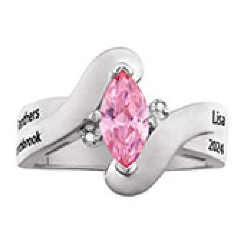 Women's 14K Gold over Sterling Marquise Birthstone & Diamond Wrap Class Ring sold by Limoges Jewelry