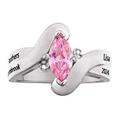 Women's 14K Gold over Sterling Marquise Birthstone & Diamond Wrap Class Ring sold by Limoges Jewelry